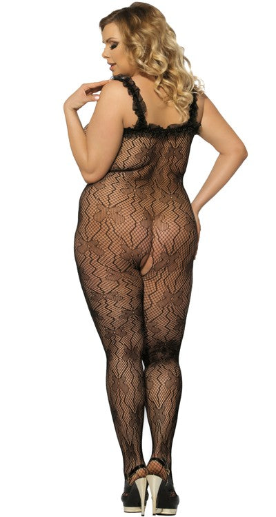 Bandage Lace Bodystocking with Ruffle Lace Trim (Plus Size)