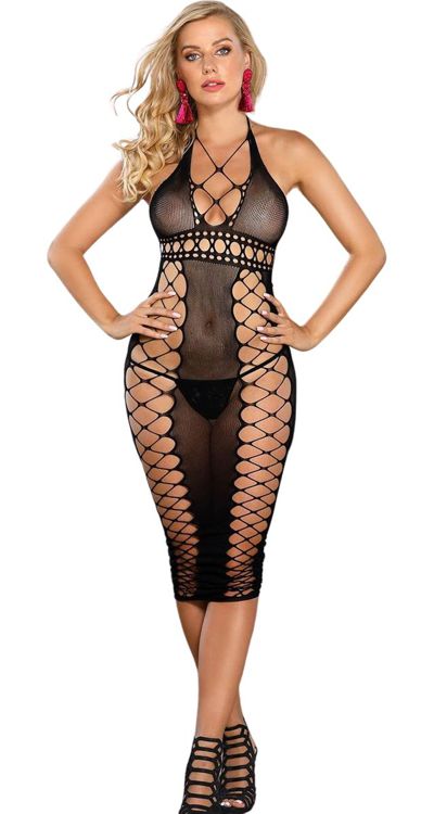 Net Panelled Halter Long Dress