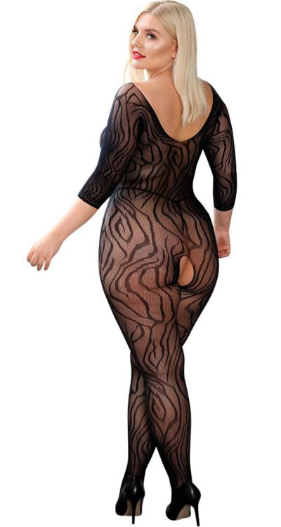 Scribble Lace Sleeved Bodystocking (Plus Size)