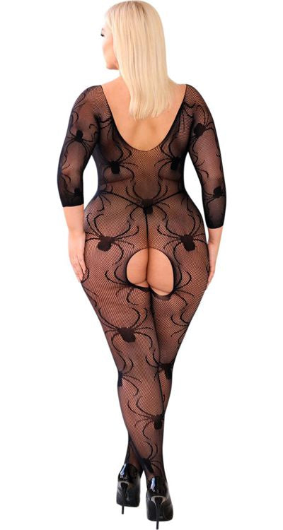 Short Sleeved Spider Lace Bodystocking (Plus Size)