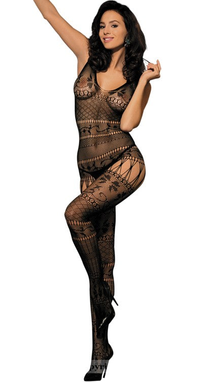 Criss Cross Lace & Strappy Cami Suspender Bodystocking