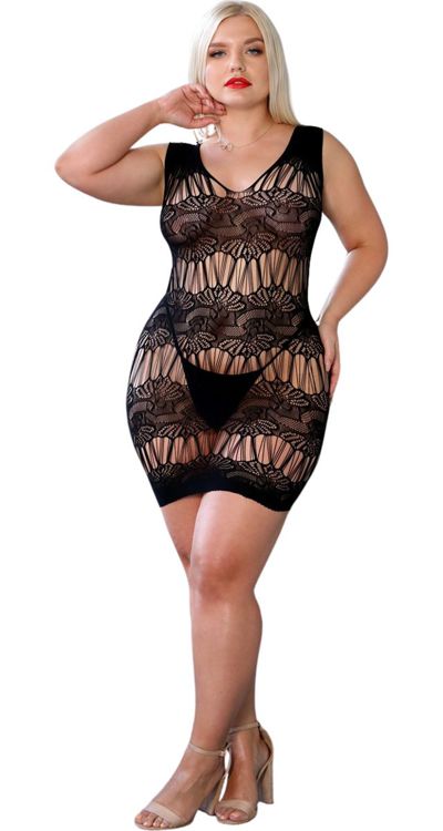 Stringy Lace Mini Dress (Plus Size)