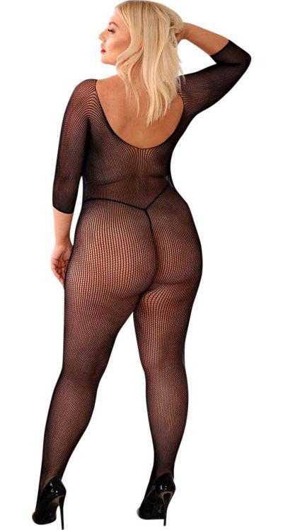 Short Sleeved Crochet Net Bodystocking (Plus Size)