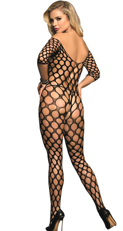 Short Sleeved On-Off Shoulder Pothole Bodystocking