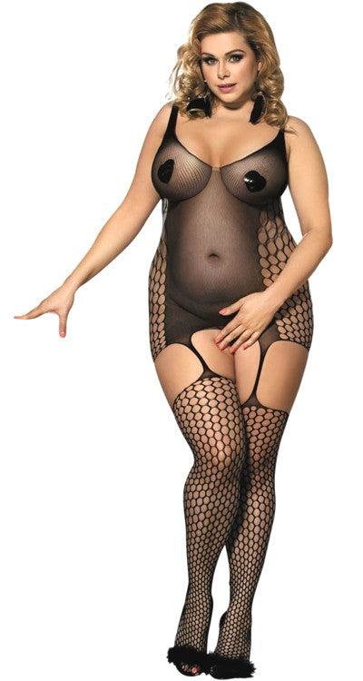 Pothole Cami Suspender Bodystocking (Plus Size)