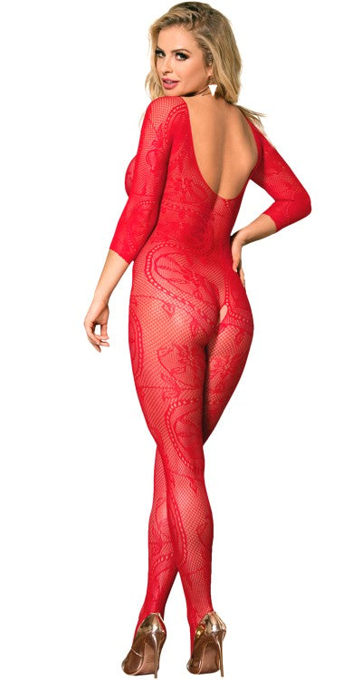 Short Sleeved Leaf Lace Bodystocking