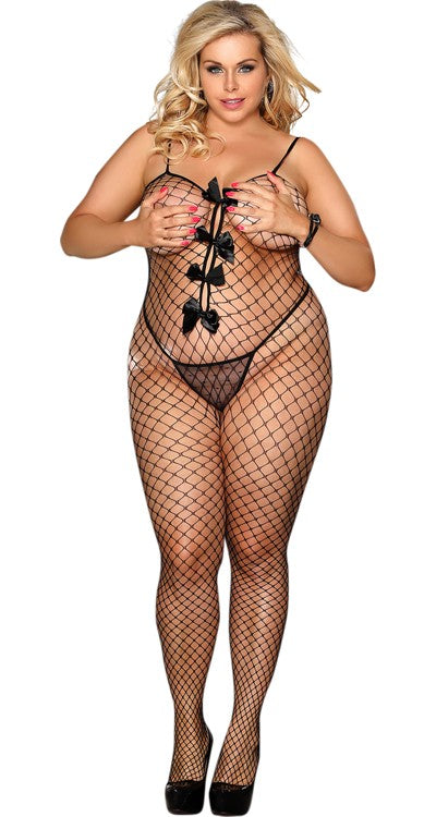 Fishnet Bodystocking with Bow Accents (Plus Size)