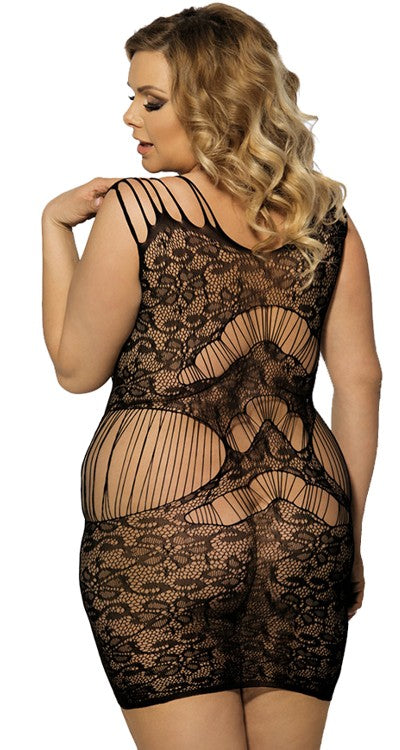 Lace & Stringy Net Mini Dress (Plus Size)