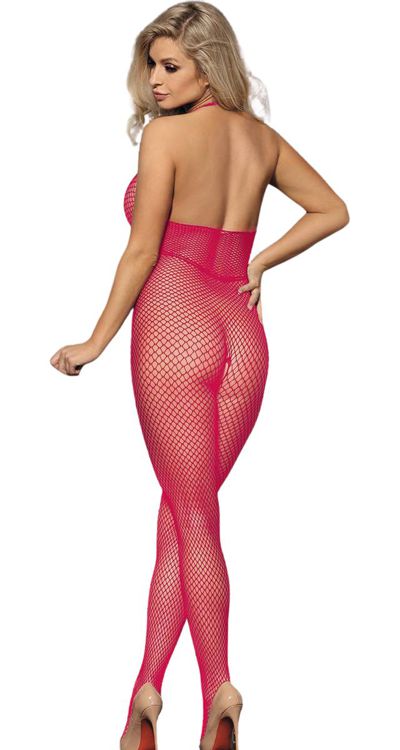 Halter Fishnet Bodystocking with Net Panel Center