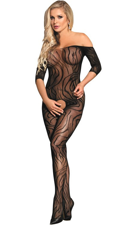 Short Sleeved Scribble Lace Bodystocking