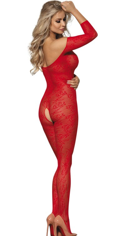 Short Sleeved Rose Lace Bodystocking