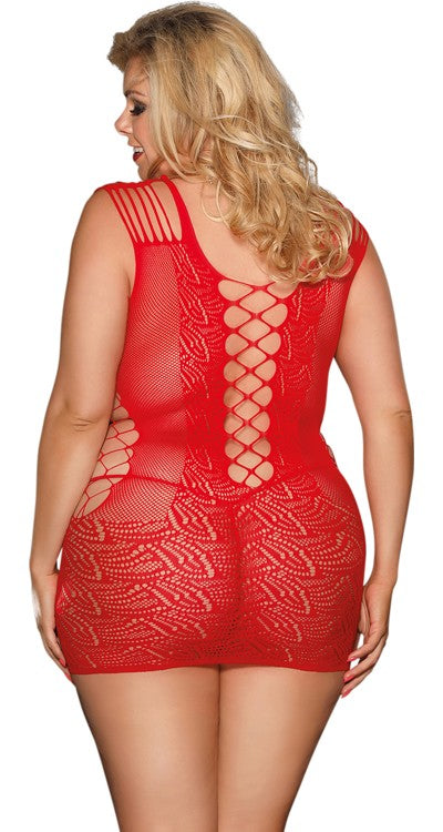 Multi Strap & Net Panel Lace Mini Dress (Plus Size)