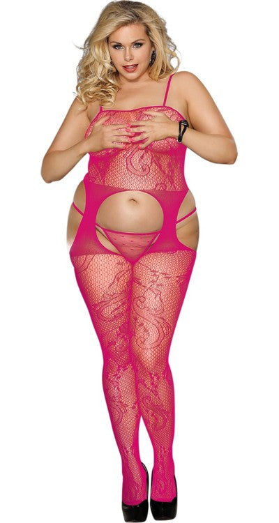 Leaf Lace Cami Suspender Bodystocking (Plus Size)