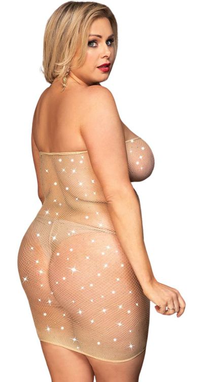 Hot Fix Rhinestone Fishnet Tube Dress (Plus Size)