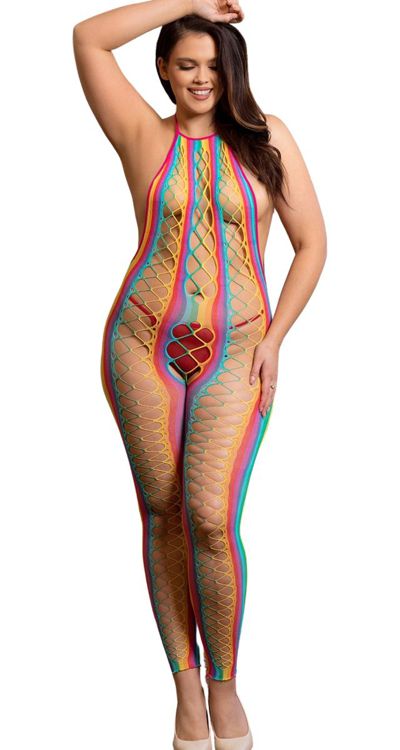 Rainbow Halter Jumbo Net Bodystocking (Plus Size)