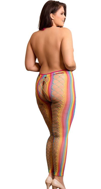 Rainbow Halter Jumbo Net Bodystocking (Plus Size)