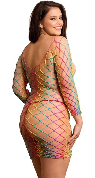 Rainbow Jumbo Net Mini Dress (Plus Size)